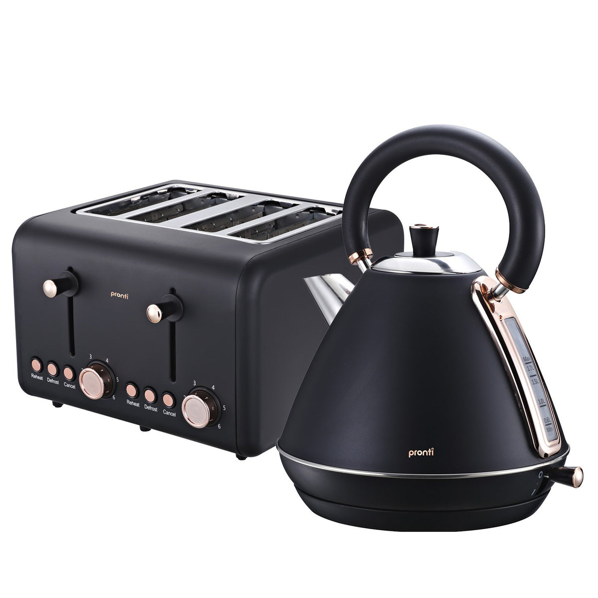 Pronti Rose Trim Collection Toaster & Kettle Bundle - Black - Flavour Fushion Cooking Shop