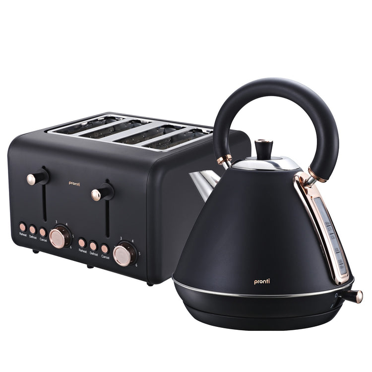 Pronti Rose Trim Collection Toaster & Kettle Bundle - Black - Flavour Fushion Cooking Shop