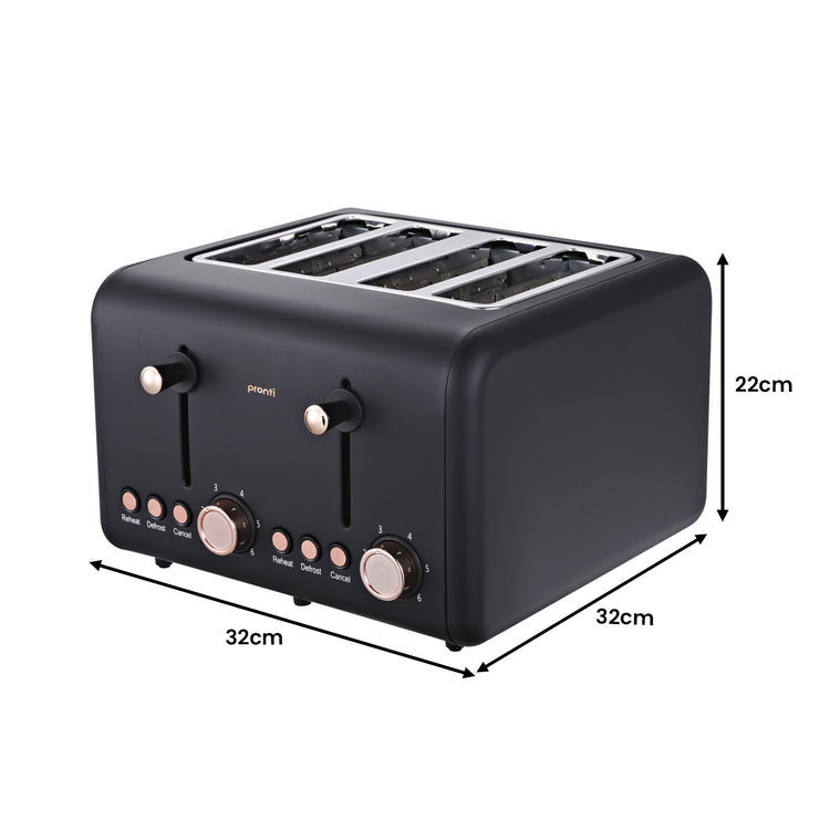 Pronti Rose Trim Collection Toaster & Kettle Bundle - Black - Flavour Fushion Cooking Shop