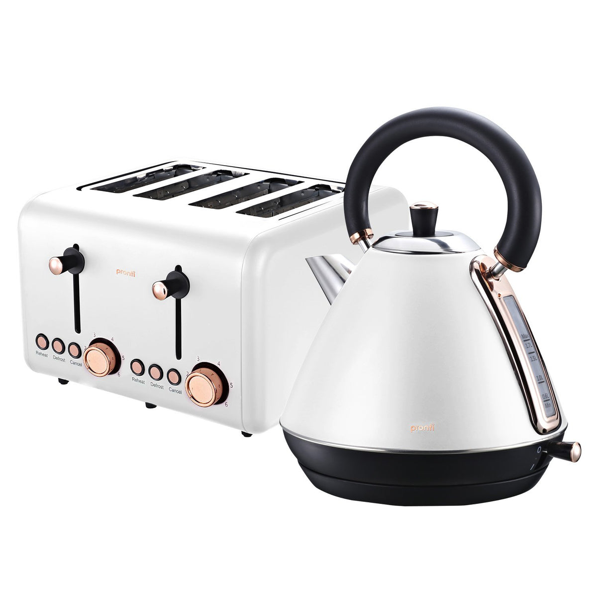 Pronti Rose Trim Collection Toaster & Kettle Bundle - White - Flavour Fushion Cooking Shop
