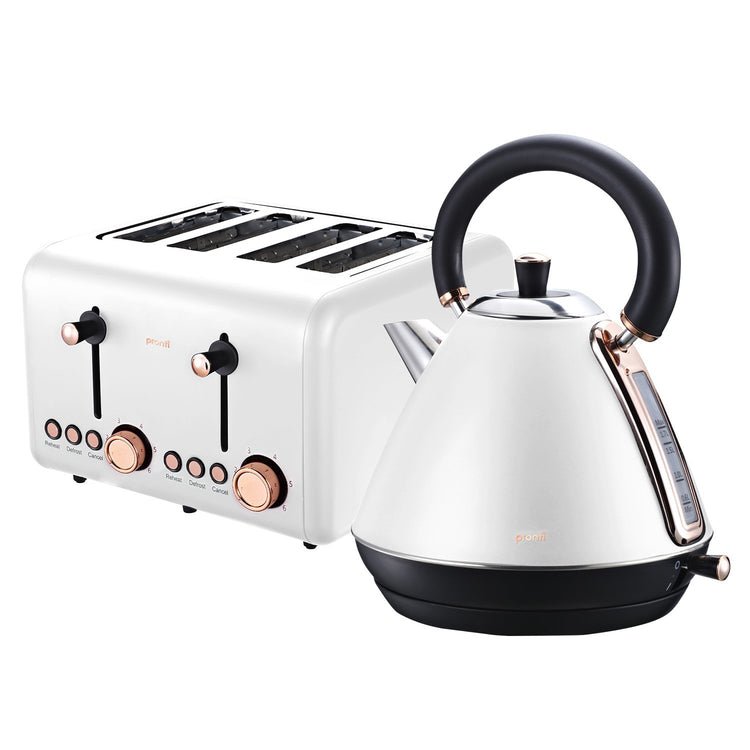 Pronti Rose Trim Collection Toaster & Kettle Bundle - White - Flavour Fushion Cooking Shop