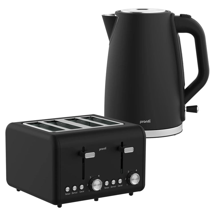 Pronti Silver Noir Collection 4 Slice Toaster and Kettle Bundle - Flavour Fushion Cooking Shop