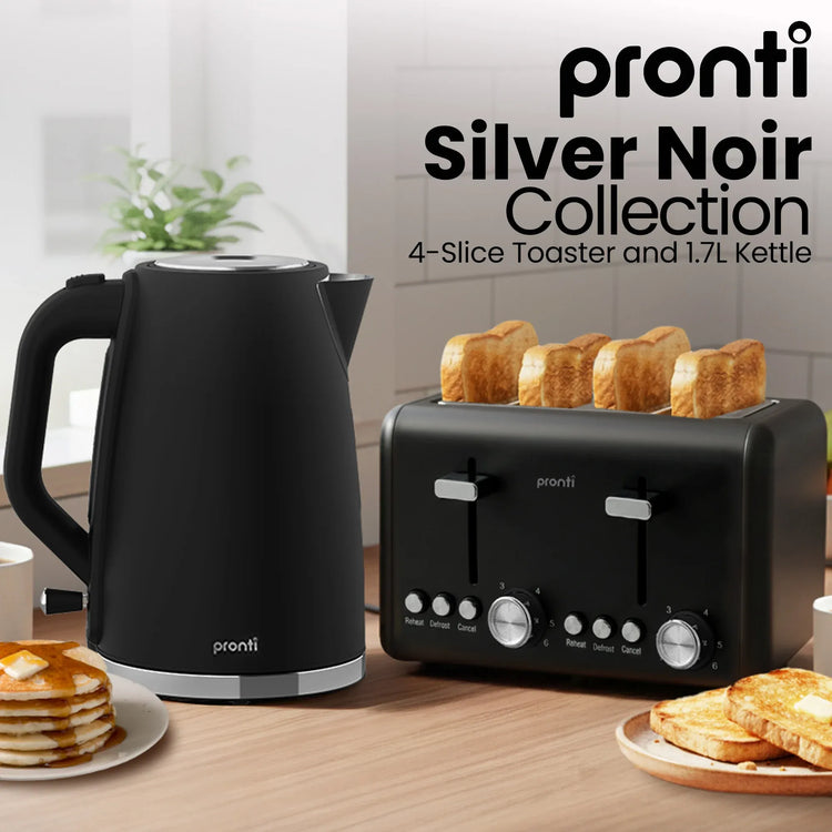 Pronti Silver Noir Collection 4 Slice Toaster and Kettle Bundle - Flavour Fushion Cooking Shop