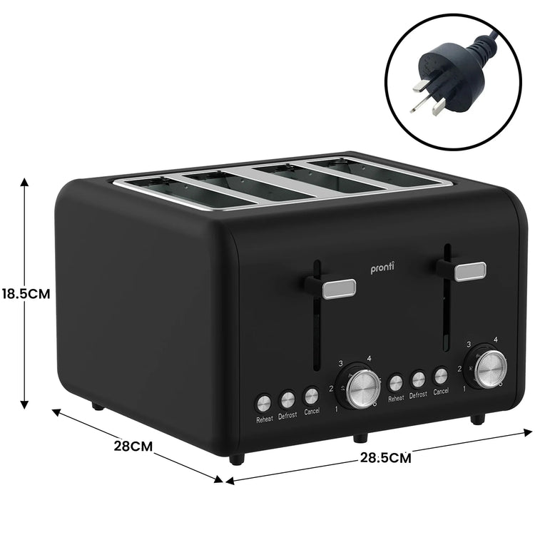 Pronti Silver Noir Collection 4 Slice Toaster and Kettle Bundle - Flavour Fushion Cooking Shop