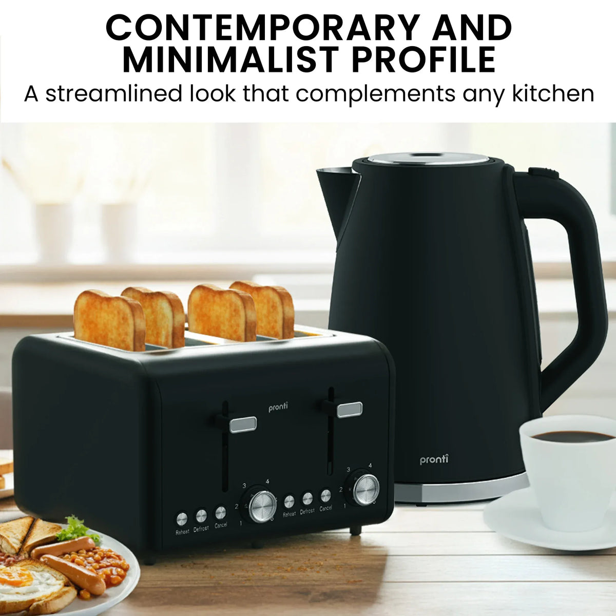 Pronti Silver Noir Collection 4 Slice Toaster and Kettle Bundle - Flavour Fushion Cooking Shop
