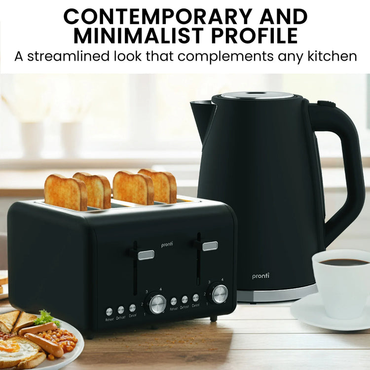 Pronti Silver Noir Collection 4 Slice Toaster and Kettle Bundle - Flavour Fushion Cooking Shop