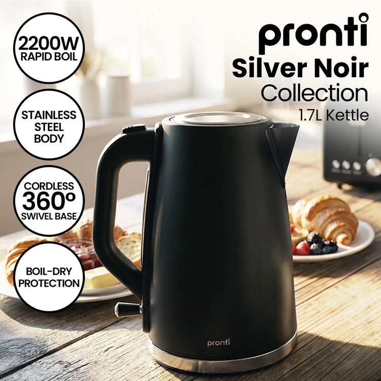 Pronti Silver Noir Collection 4 Slice Toaster and Kettle Bundle - Flavour Fushion Cooking Shop