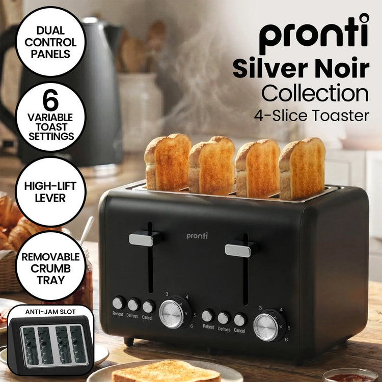 Pronti Silver Noir Collection 4 Slice Toaster and Kettle Bundle - Flavour Fushion Cooking Shop