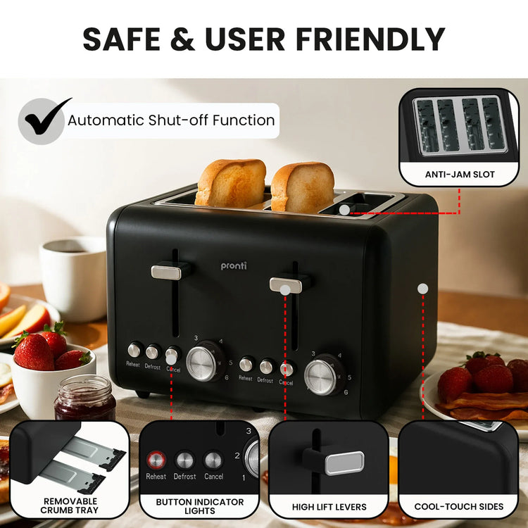 Pronti Silver Noir Collection 4 Slice Toaster and Kettle Bundle - Flavour Fushion Cooking Shop
