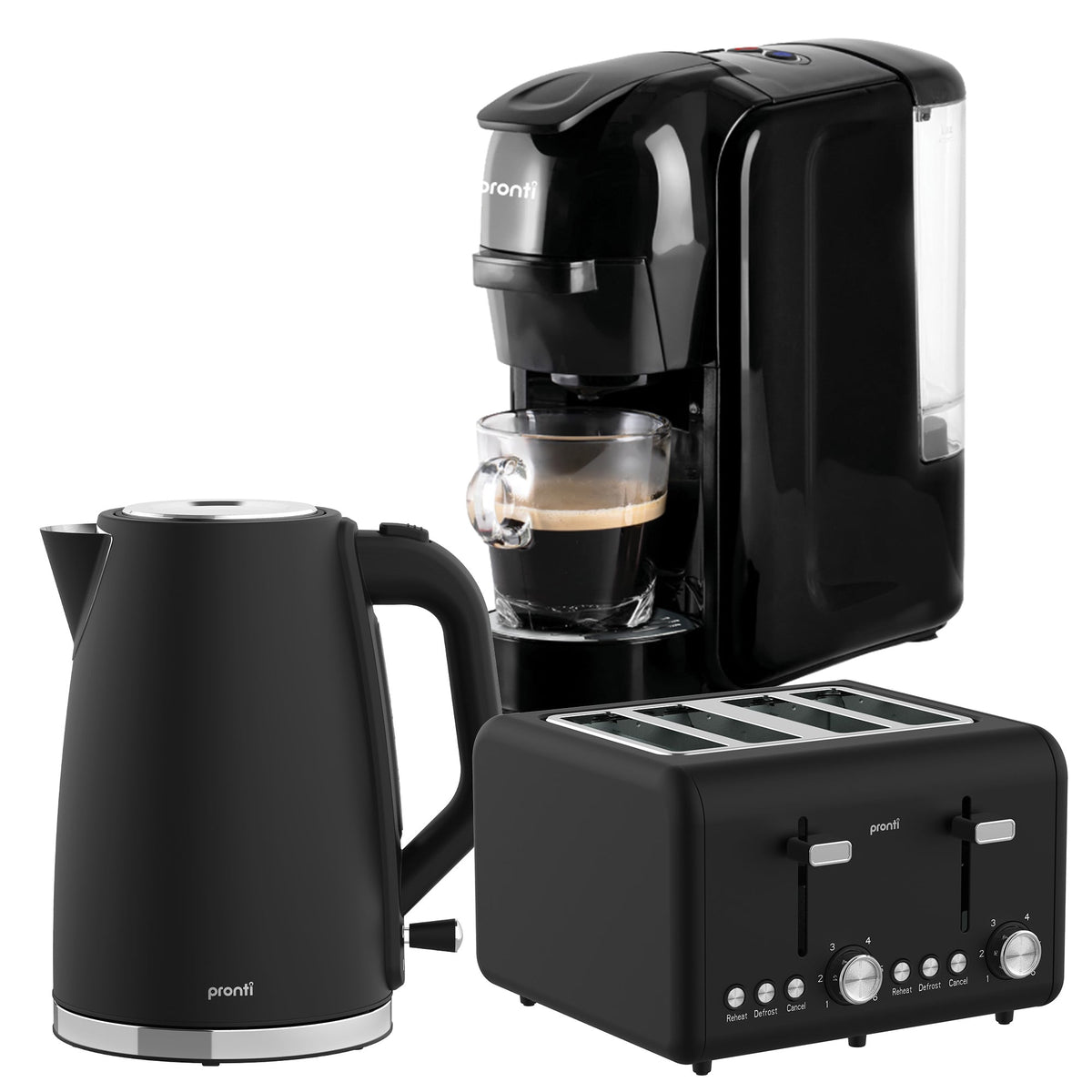 Pronti Breakfast Set with HomeMaid Coffee Machine, Silver Noir Toaster & Kettle - Flavour Fushion Cooking Shop