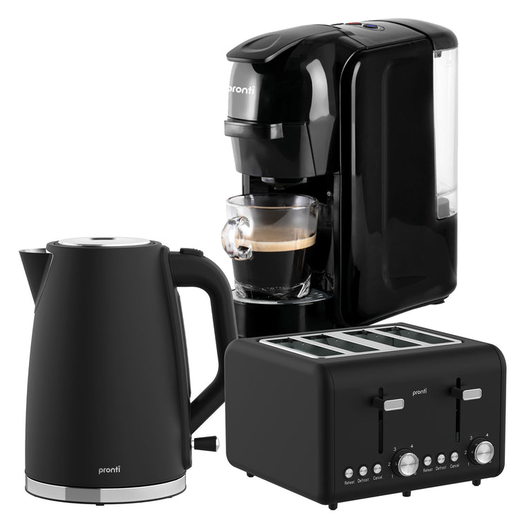 Pronti Breakfast Set with HomeMaid Coffee Machine, Silver Noir Toaster & Kettle - Flavour Fushion Cooking Shop
