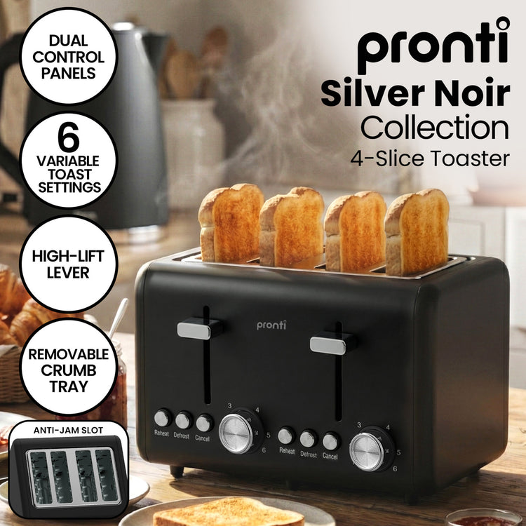 Pronti Breakfast Set with 1.25L Coffee Machine, Silver Noir Toaster & Kettle - Flavour Fushion Cooking Shop