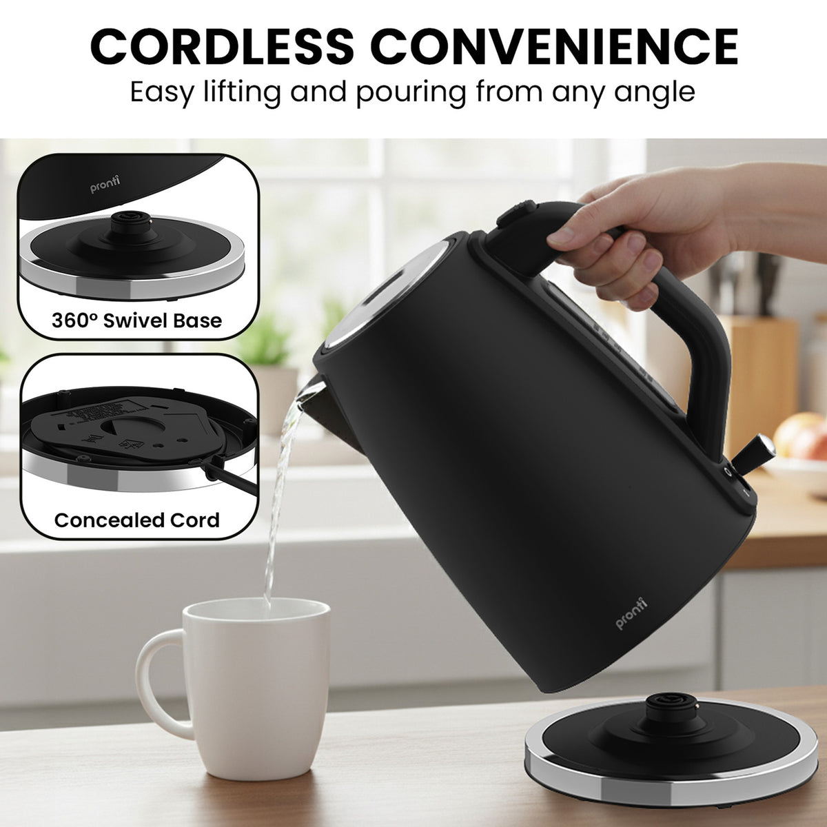 Pronti Breakfast Set with 1.25L Coffee Machine, Silver Noir Toaster & Kettle - Flavour Fushion Cooking Shop