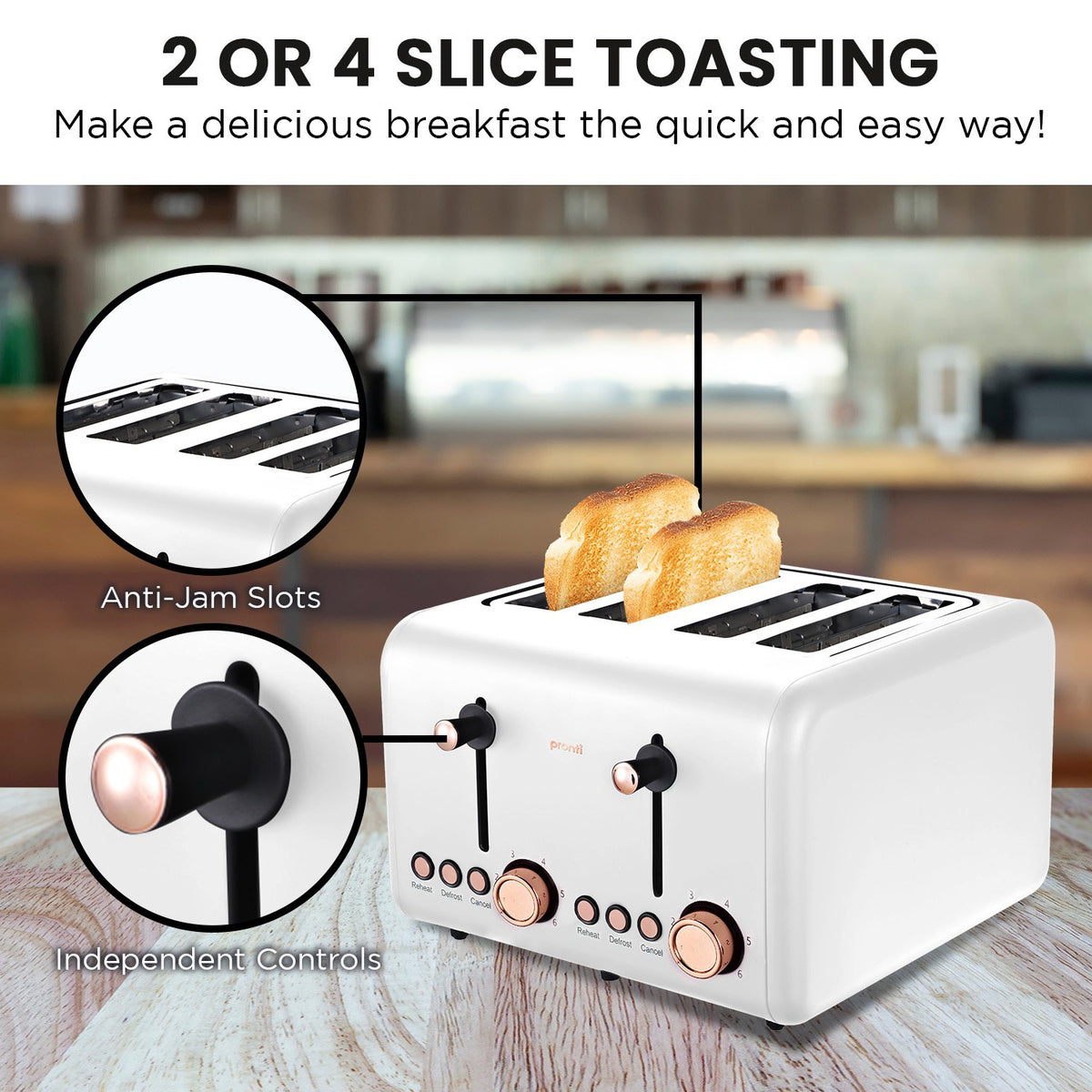 Pronti 4 Slice Toaster Rose Trim Collection - White - Flavour Fushion Cooking Shop
