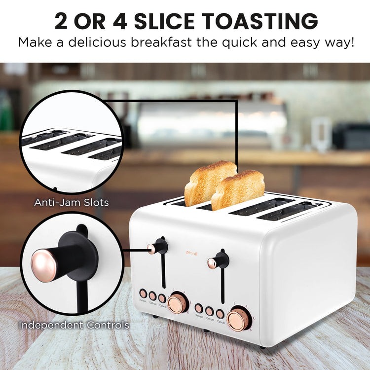 Pronti 4 Slice Toaster Rose Trim Collection - White - Flavour Fushion Cooking Shop