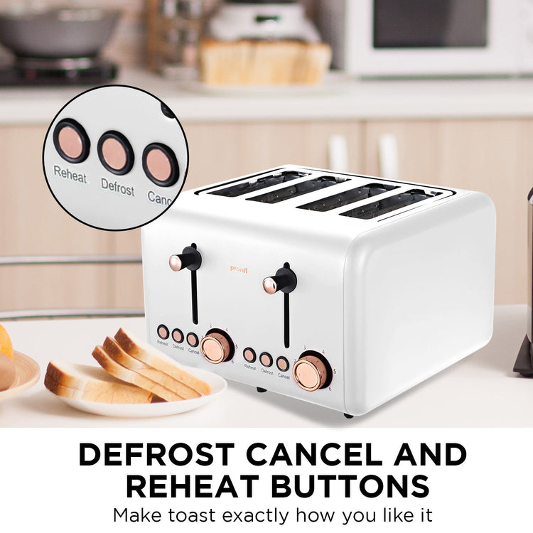 Pronti 4 Slice Toaster Rose Trim Collection - White - Flavour Fushion Cooking Shop