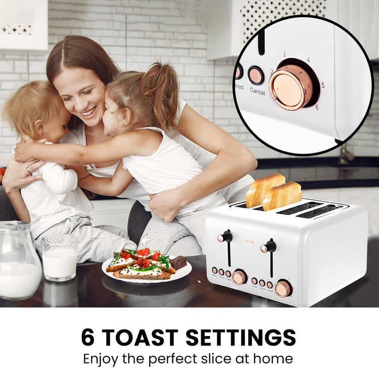 Pronti 4 Slice Toaster Rose Trim Collection - White - Flavour Fushion Cooking Shop