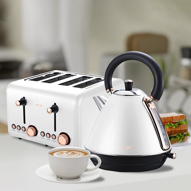 Pronti 4 Slice Toaster Rose Trim Collection - White - Flavour Fushion Cooking Shop
