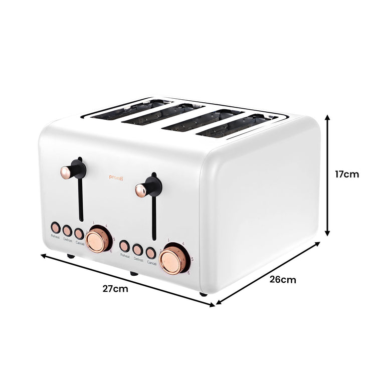 Pronti 4 Slice Toaster Rose Trim Collection - White - Flavour Fushion Cooking Shop