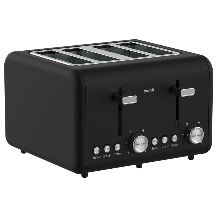 Pronti Silver Noir Collection 4 Slice Toaster with Dual Controls - Flavour Fushion Cooking Shop