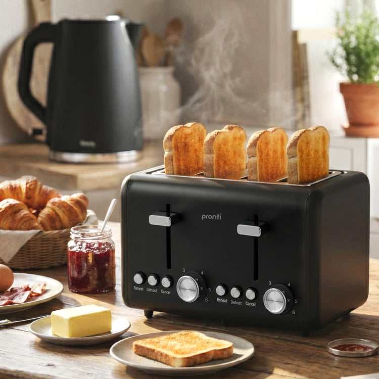 Pronti Silver Noir Collection 4 Slice Toaster with Dual Controls - Flavour Fushion Cooking Shop