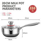 20cm 316L Stainless Steel Saucepan Compound Steel Honeycomb Nonstick Sauce Pan with Glass Lid 2.2L
