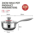 24cm 316L Stainless Steel Saucepan Compound Steel Honeycomb Nonstick Sauce Pan with Glass Lid