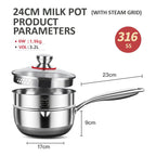 24cm 316L Stainless Steel Saucepan Compound Steel Honeycomb Nonstick Sauce Pan with Glass Lid