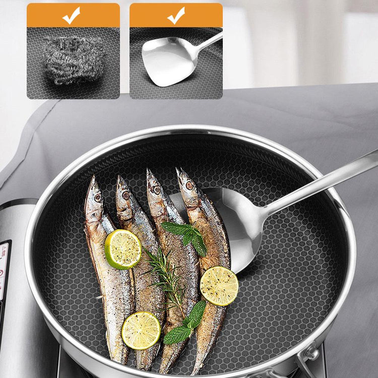 Stainless Steel Honeycomb Frying Pan 28cm – Single Sided - Flavour Fushion Cooking Shop
