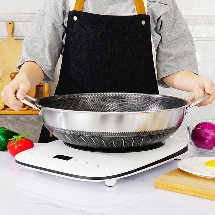 Double Ear 304 Stainless Steel 38cm Non-Stick Stir Fry Cooking Kitchen Wok - Flavour Fushion Cooking Shop