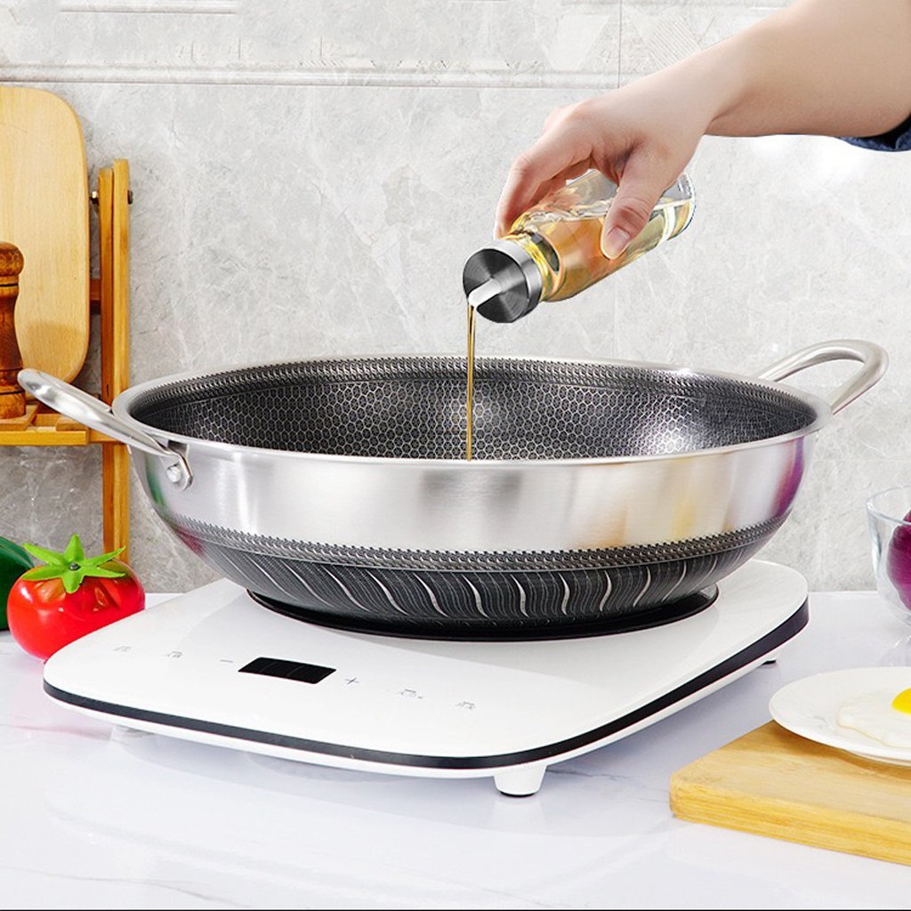 Double Ear 304 Stainless Steel 38cm Non-Stick Stir Fry Cooking Kitchen Wok - Flavour Fushion Cooking Shop