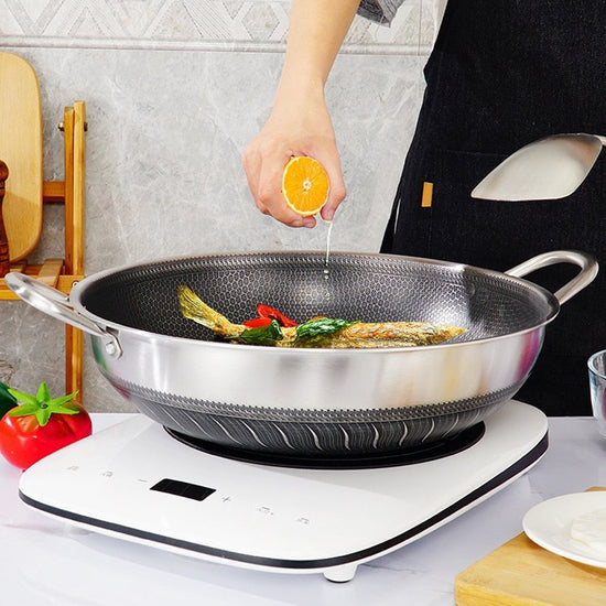 40cm Double Ear 316 Stainless Steel Non-Stick Stir Fry Cooking Kitchen Wok - Flavour Fushion Cooking Shop
