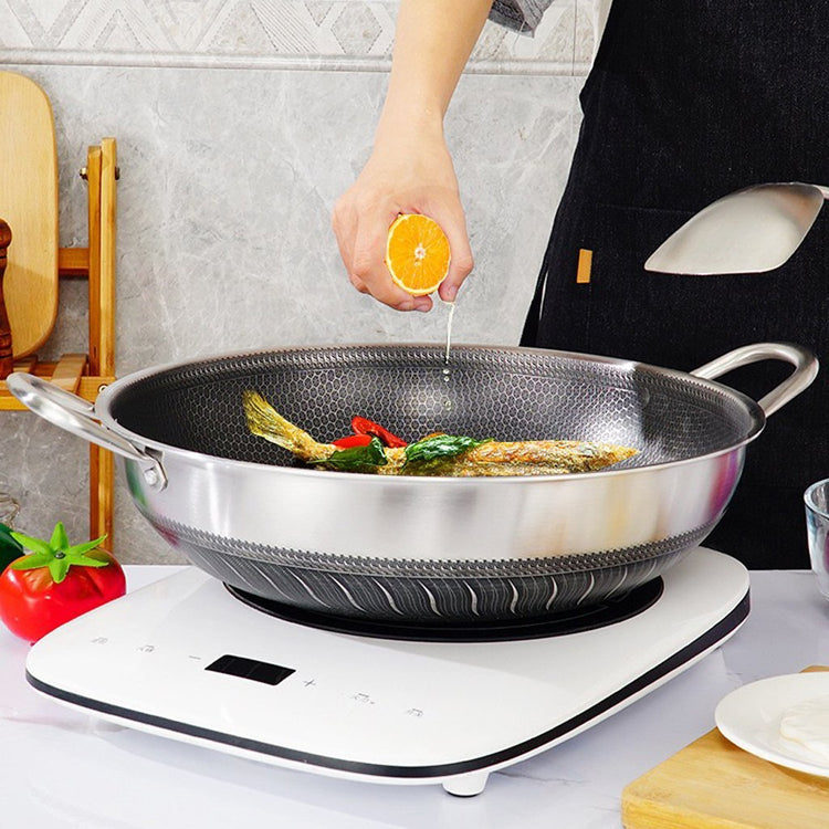 40cm Double Ear 316 Stainless Steel Non-Stick Stir Fry Cooking Kitchen Wok - Flavour Fushion Cooking Shop