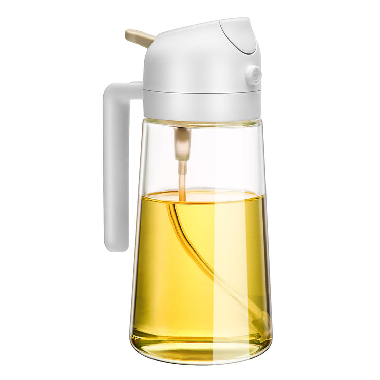 600ml 2 in 1 Glass Oil Sprayer Dispenser Kitchen Sprayz Cooking Baking Oil Bottle BBQ Spray White - Flavour Fushion Cooking Shop