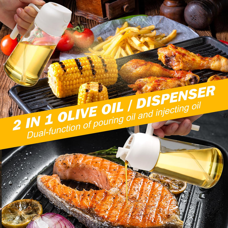 600ml 2 in 1 Glass Oil Sprayer Dispenser Kitchen Sprayz Cooking Baking Oil Bottle BBQ Spray White - Flavour Fushion Cooking Shop