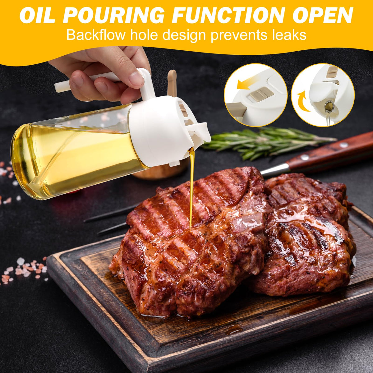 600ml 2 in 1 Glass Oil Sprayer Dispenser Kitchen Sprayz Cooking Baking Oil Bottle BBQ Spray White - Flavour Fushion Cooking Shop