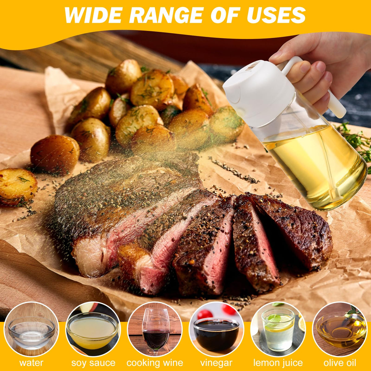 600ml 2 in 1 Glass Oil Sprayer Dispenser Kitchen Sprayz Cooking Baking Oil Bottle BBQ Spray White - Flavour Fushion Cooking Shop