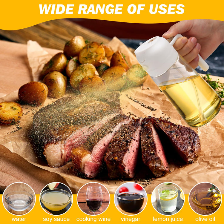 600ml 2 in 1 Glass Oil Sprayer Dispenser Kitchen Sprayz Cooking Baking Oil Bottle BBQ Spray White - Flavour Fushion Cooking Shop
