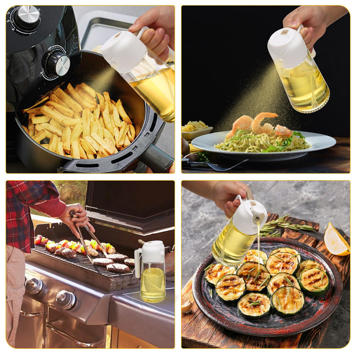 600ml 2 in 1 Glass Oil Sprayer Dispenser Kitchen Sprayz Cooking Baking Oil Bottle BBQ Spray White - Flavour Fushion Cooking Shop