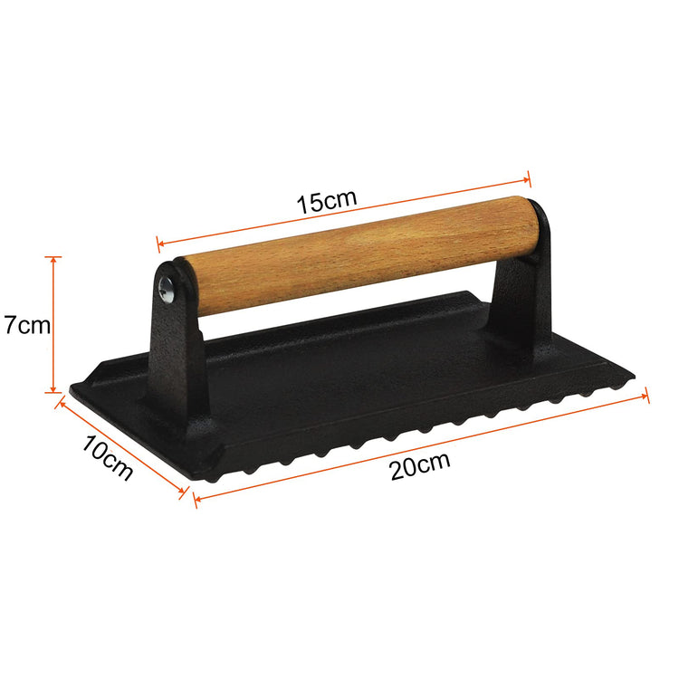 Heavy Duty Round / Rectangle Cast Iron Grill Burger Press Pre-Seasoned Steak Griddle BBQ Grilling - Flavour Fushion Cooking Shop