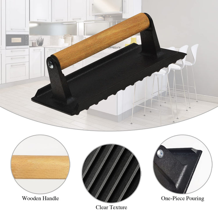 Heavy Duty Round / Rectangle Cast Iron Grill Burger Press Pre-Seasoned Steak Griddle BBQ Grilling - Flavour Fushion Cooking Shop