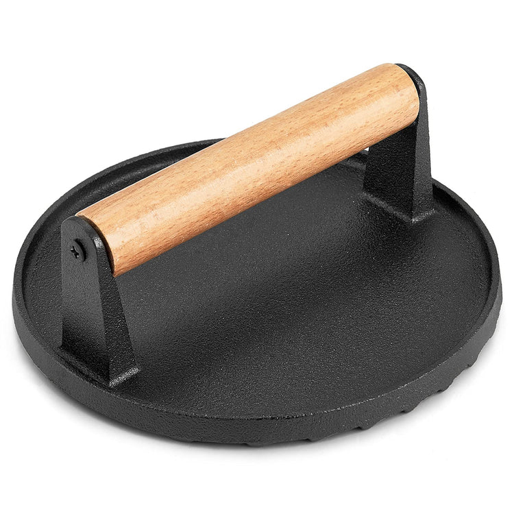 Heavy Duty Round / Rectangle Cast Iron Grill Burger Press Pre-Seasoned Steak Griddle BBQ Grilling - Flavour Fushion Cooking Shop