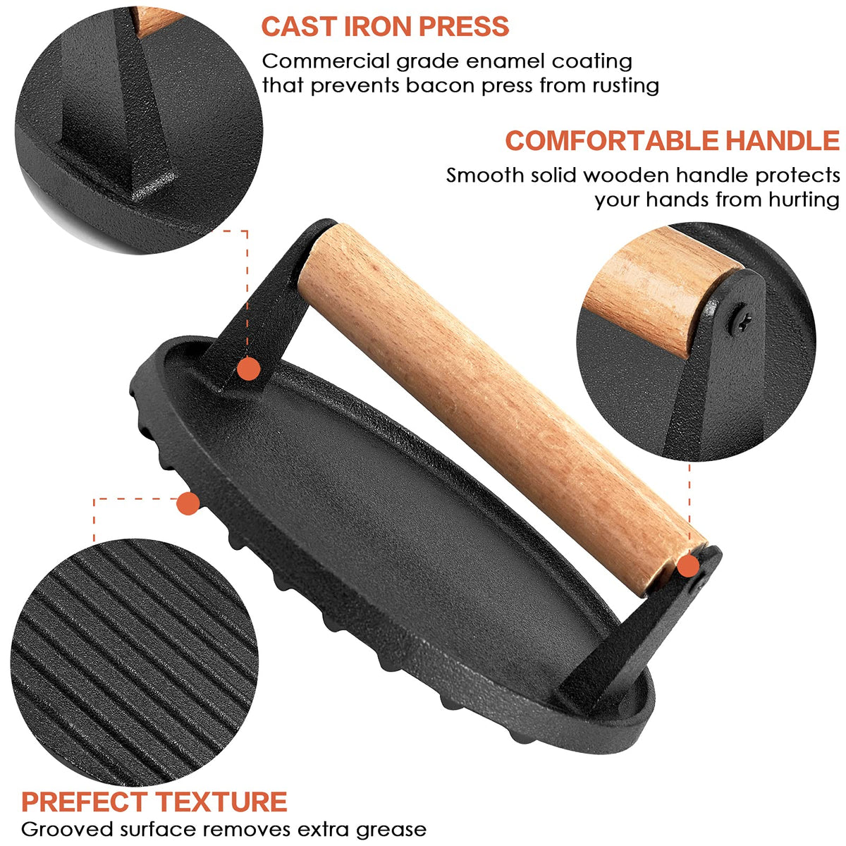 Heavy Duty Round / Rectangle Cast Iron Grill Burger Press Pre-Seasoned Steak Griddle BBQ Grilling - Flavour Fushion Cooking Shop