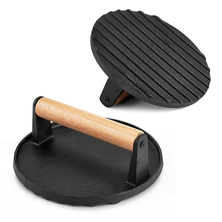 Heavy Duty Round / Rectangle Cast Iron Grill Burger Press Pre-Seasoned Steak Griddle BBQ Grilling - Flavour Fushion Cooking Shop