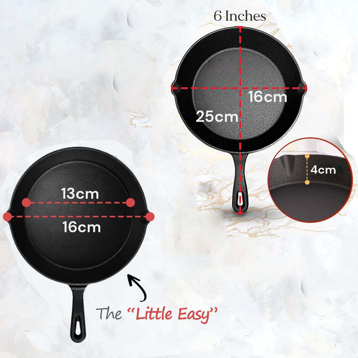6inch 16cm Cast Iron Skillet Cookware Chef Quality Pre-Seasoned Pan Pans - Flavour Fushion Cooking Shop