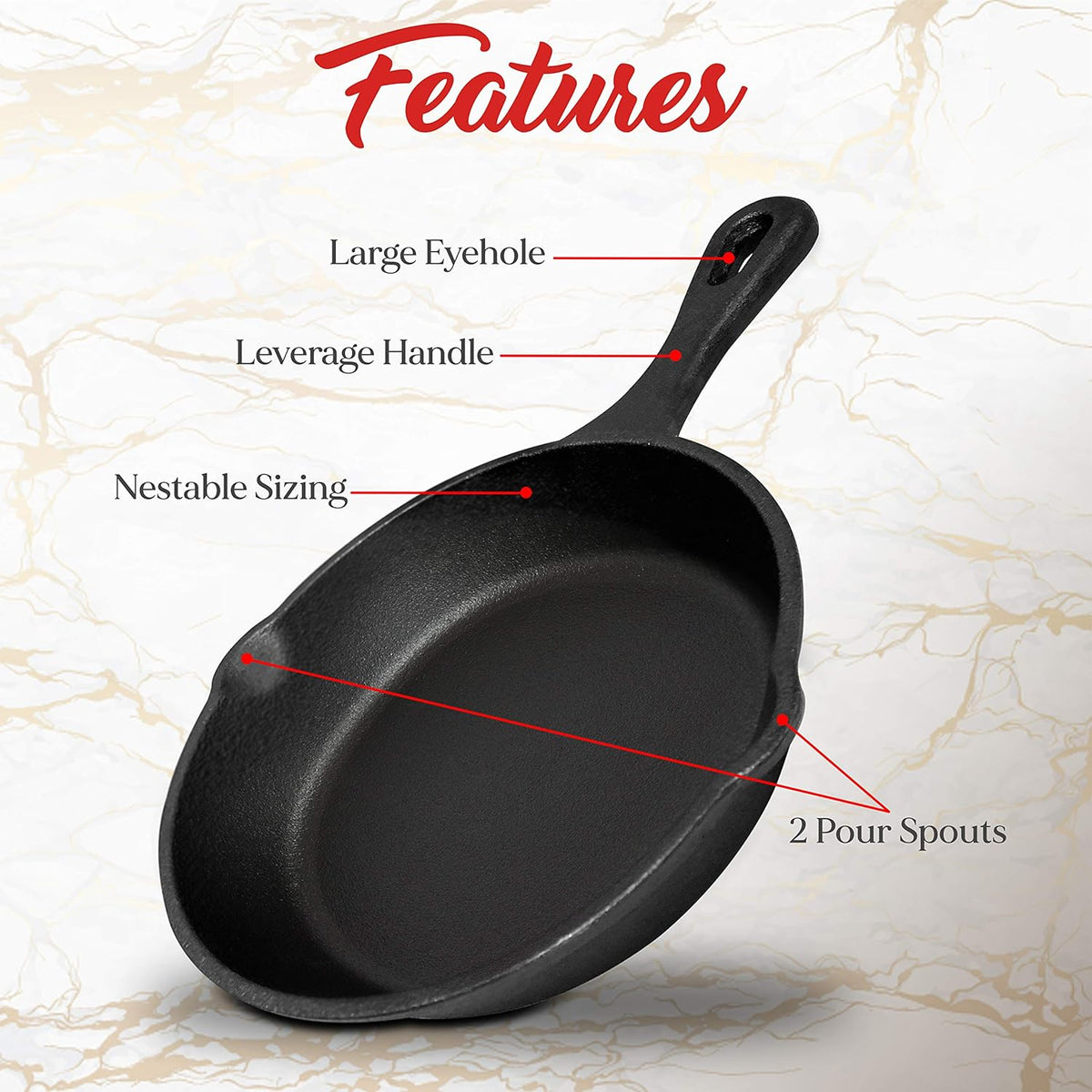6inch 16cm Cast Iron Skillet Cookware Chef Quality Pre-Seasoned Pan Pans - Flavour Fushion Cooking Shop