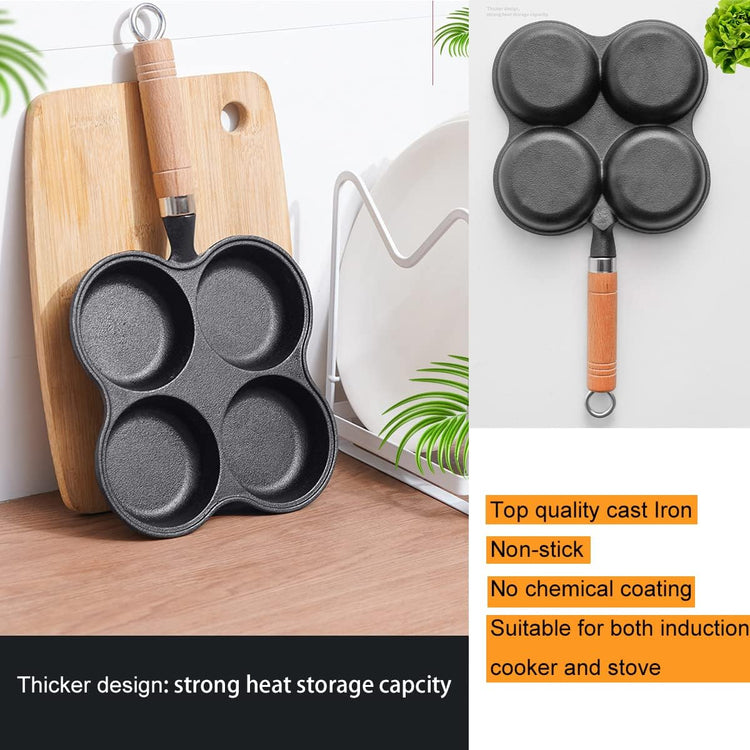 4 Cup Cast Iron Egg Frying Pan Divided Egg Skillet Pan Fried Egg Pan Cooker Pancake Egg Fryer - Flavour Fushion Cooking Shop