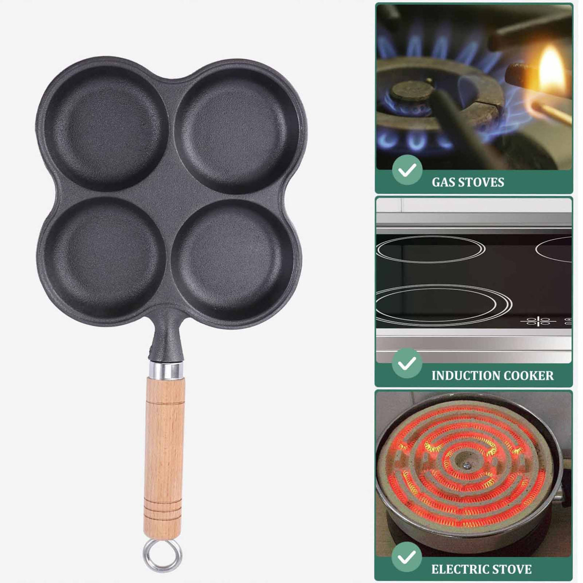 4 Cup Cast Iron Egg Frying Pan Divided Egg Skillet Pan Fried Egg Pan Cooker Pancake Egg Fryer - Flavour Fushion Cooking Shop