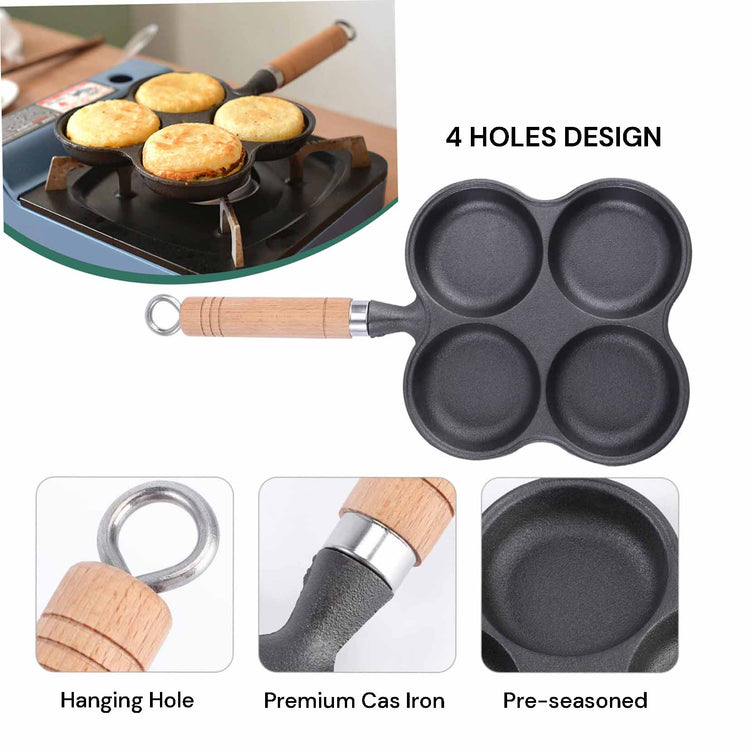 4 Cup Cast Iron Egg Frying Pan Divided Egg Skillet Pan Fried Egg Pan Cooker Pancake Egg Fryer - Flavour Fushion Cooking Shop