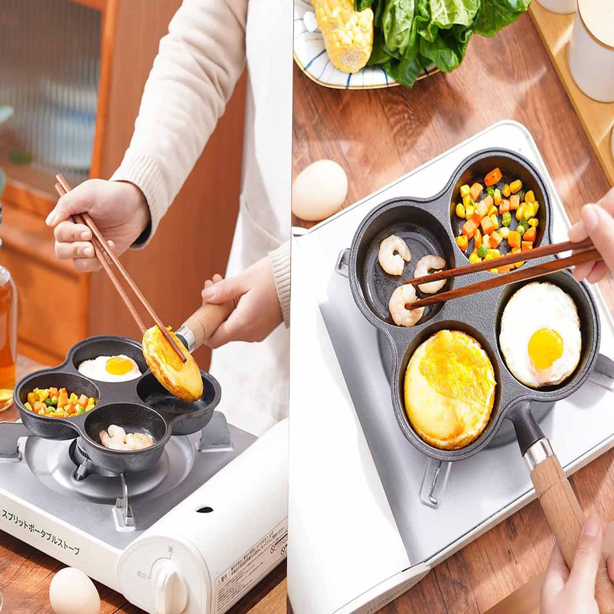 4 Cup Cast Iron Egg Frying Pan Divided Egg Skillet Pan Fried Egg Pan Cooker Pancake Egg Fryer - Flavour Fushion Cooking Shop